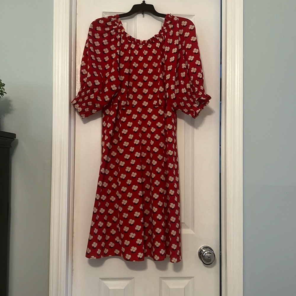 kate spade Red Floral Puff-Sleeve Midi Dress